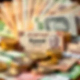 Kuwaiti Dinar notes and coins arranged aesthetically