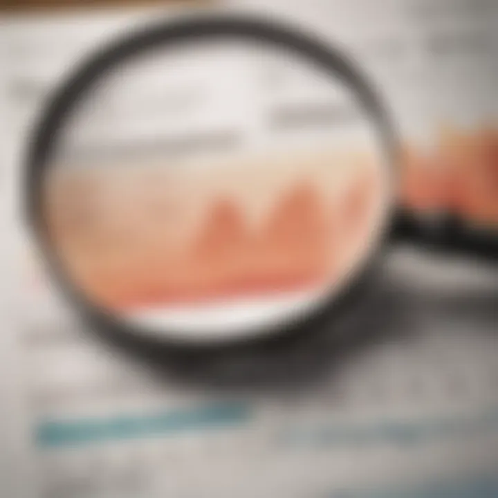 A magnifying glass over a financial report