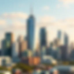 A skyline featuring modern real estate structures