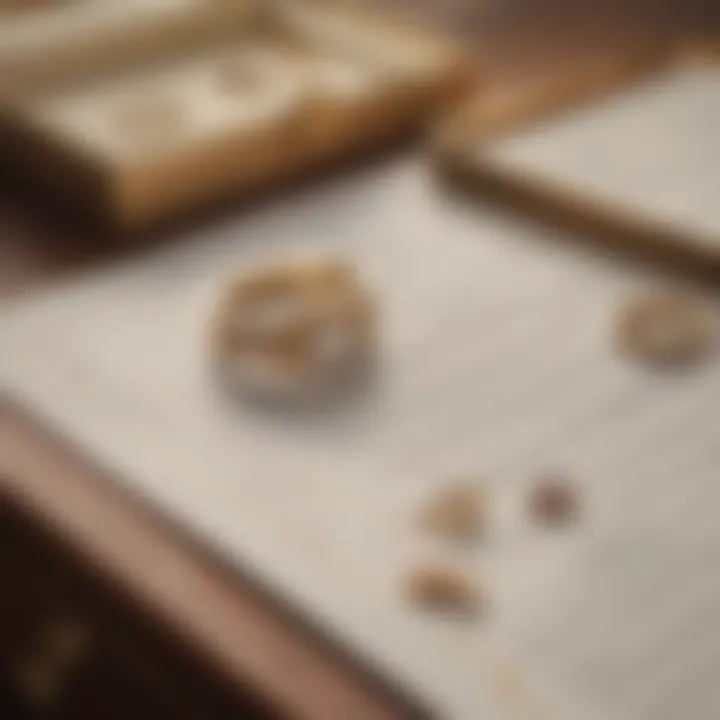 A legal document outlining appraisal standards alongside a jewelry box filled with heirlooms