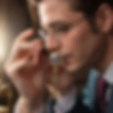 A professional appraiser examining a vintage necklace with a loupe under a bright light