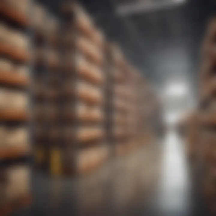 A high-tech warehouse with automated shelving systems