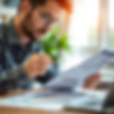 A person analyzing financial documents with focus and determination.