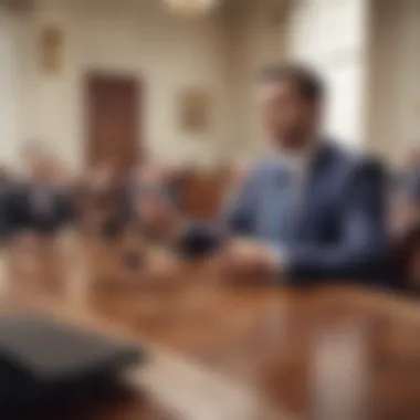 A courtroom scene depicting a real estate dispute