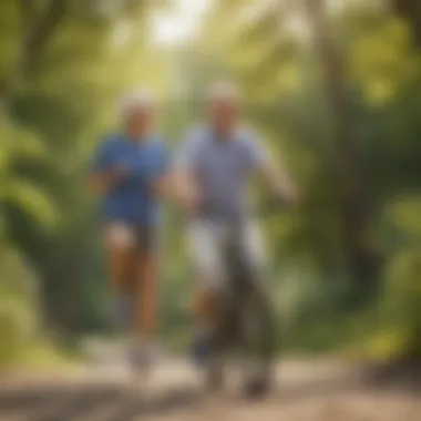Health and Wellness in Retirement A healthy lifestyle scene showcasing exercise and well-being in retirement.
